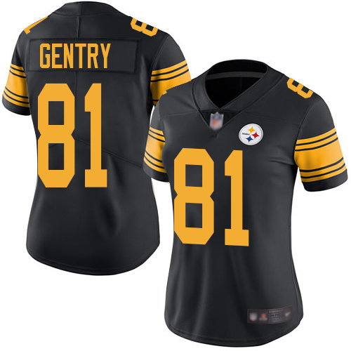 Women Pittsburgh Steelers Football #81 Limited Black Zach Gentry Rush Vapor Untouchable Nike NFL Jersey